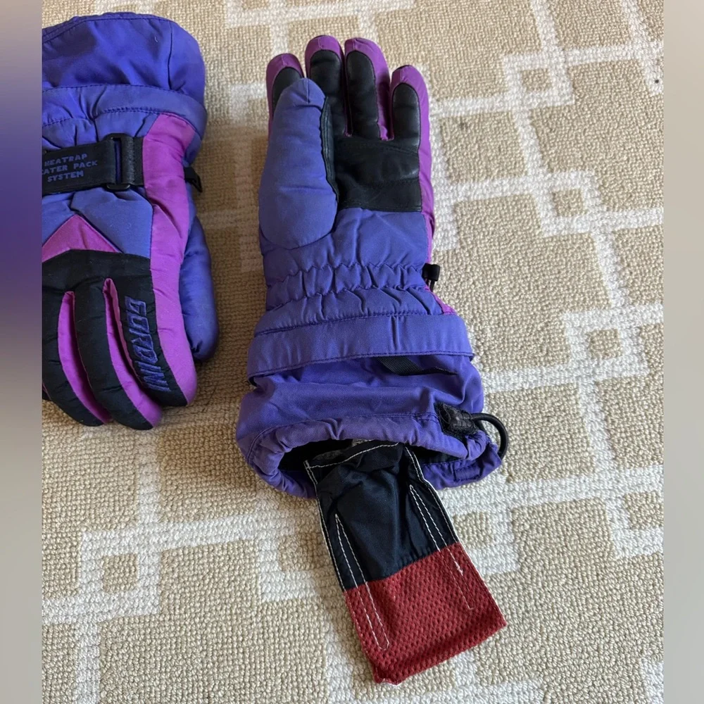 Gordini Vintage 90’s Insulated Ski Gloves Warm Winter Purple Black Leather Large